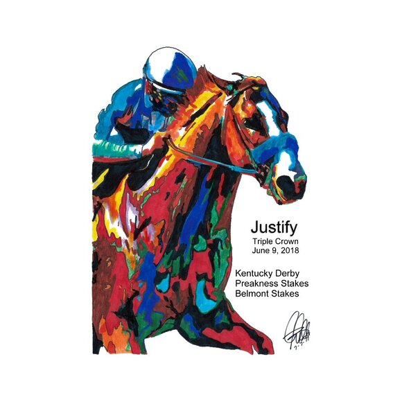 Justify Triple Crown Belmont Stakes Horse Racing Poster Print Wall Art 11x17 - Picture 1 of 5
